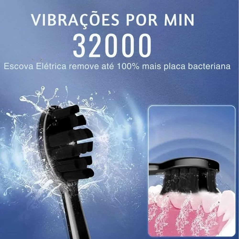 Kit Escova Elétrica Inteligente Ultrassônica IPX7 4 Cabeças Leve e Silenciosa para Uso Diário e Viagens