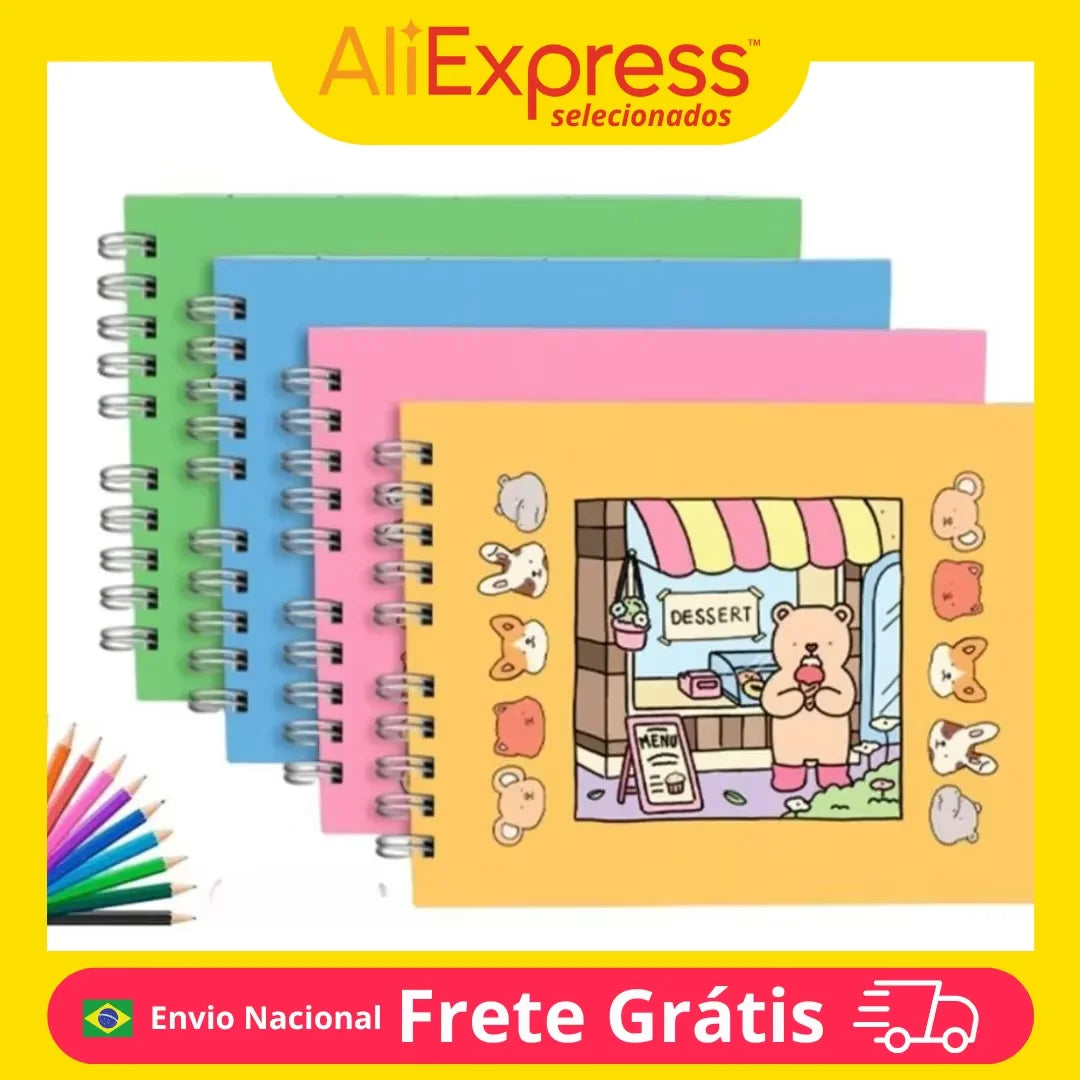 Livro Caderno de Colorir Bobbie Goods com 50 Folhas Premium 180g | Desenhos Infantis e Adultos para Relaxamento Anti-Estresse
