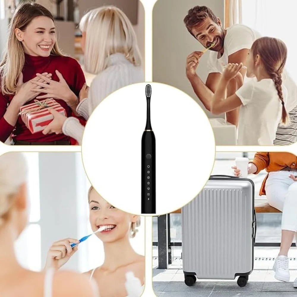 Kit Escova Elétrica Inteligente Ultrassônica IPX7 4 Cabeças Leve e Silenciosa para Uso Diário e Viagens