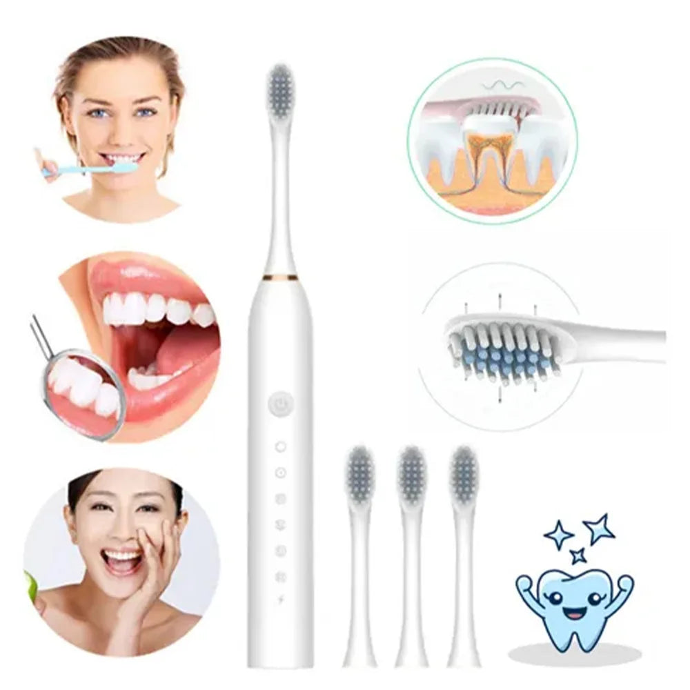 Kit Escova Elétrica Inteligente Ultrassônica IPX7 4 Cabeças Leve e Silenciosa para Uso Diário e Viagens