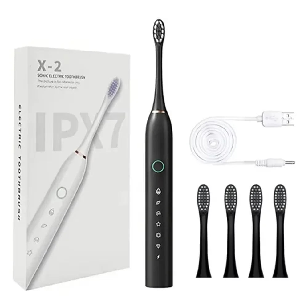 Kit Escova Elétrica Inteligente Ultrassônica IPX7 4 Cabeças Leve e Silenciosa para Uso Diário e Viagens