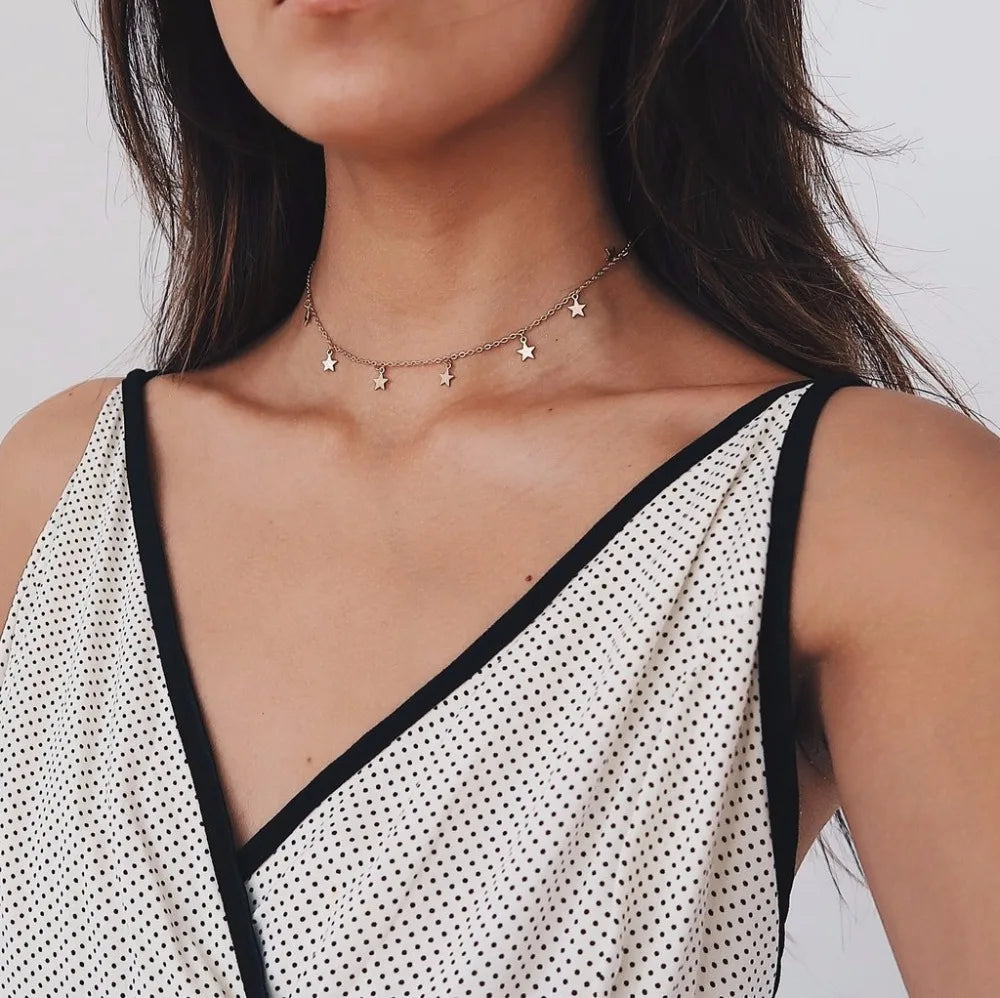 colar boho chocker ouro cor