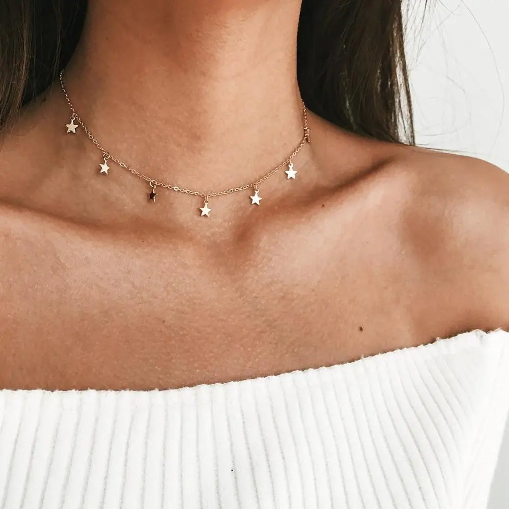 colar boho chocker ouro cor