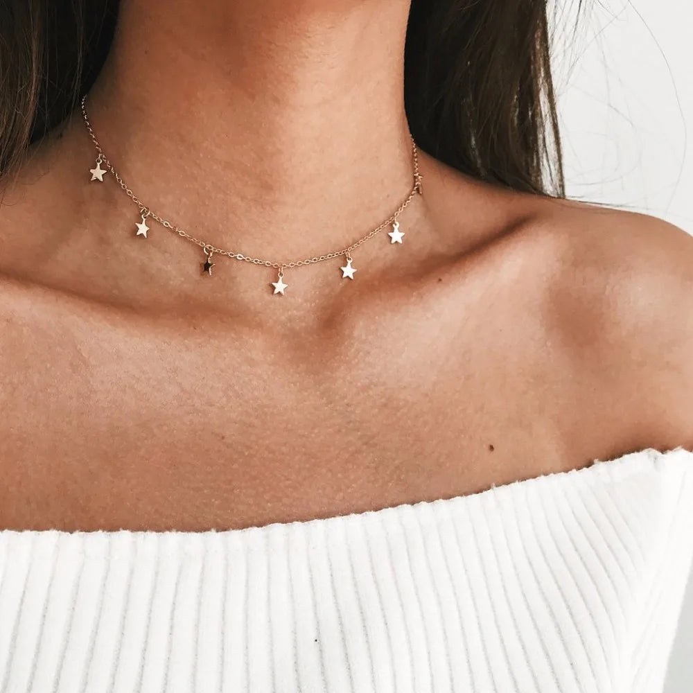 colar boho chocker ouro cor
