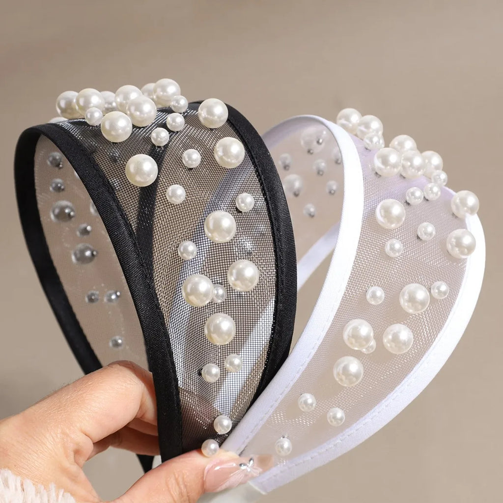 Tiara Elegante de Pérolas e Strass para Mulheres, Faixa de Cabelo Luxuosa Acolchoada