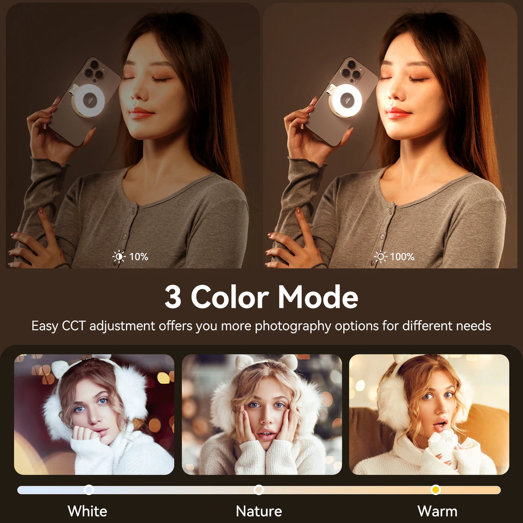 LUZ Selfie para Celular Bi-color LED Magnético Mini Anel Lâmpada Foto