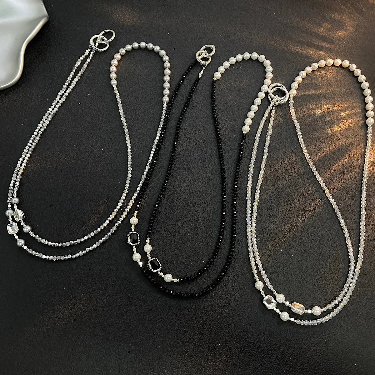 corda de celular Luxo cristal pérola
