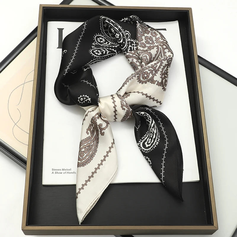 lenço quadrado de seda feminino pescoço laço de cabelo banda praia hijab lenço cabeça