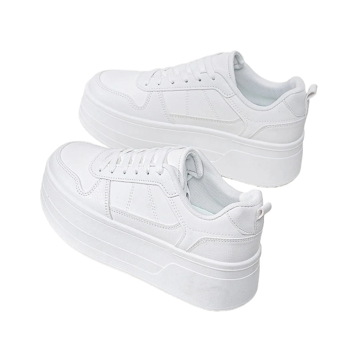 Tenis casual feminino de plataforma, branco, confortável e aumenta a altura em 5cm