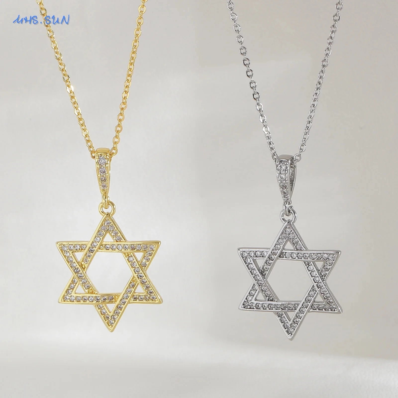 Colar simples estrela de david hexagrama pingente colares zircão cúbico ouro/prata