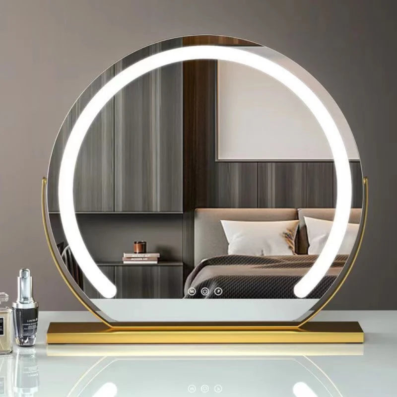 Espelho de maquilhagem com luz LED , brilho ajustável, 360 rotação tripla, iluminação de 3 cores