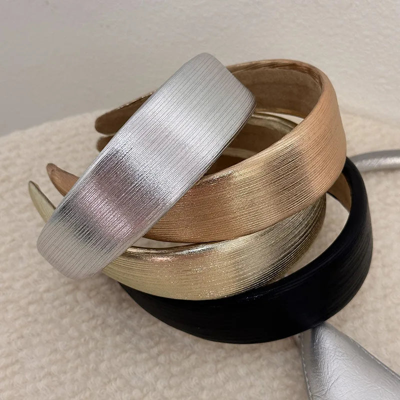 Tiara de Couro Acolchoada, Faixas de Cabelo em PU Dourado e Prateado Brilhante