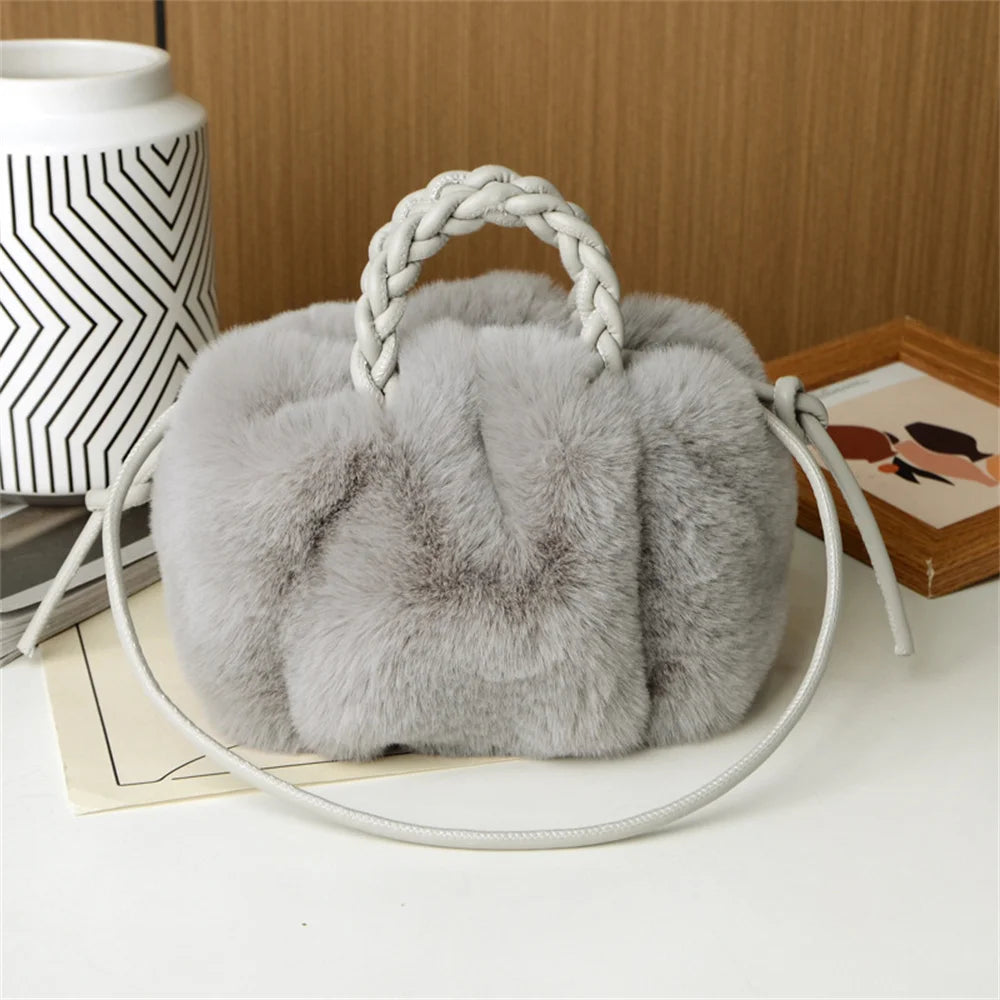 Bolsa crossbody feminina de pelúcia de inverno