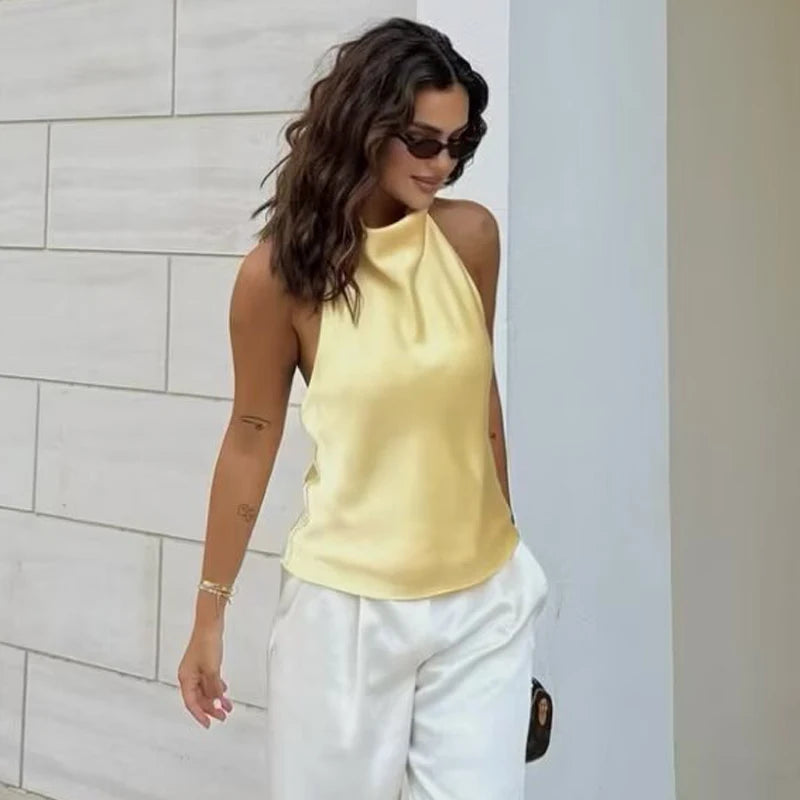 Top feminino halter cetim feminino