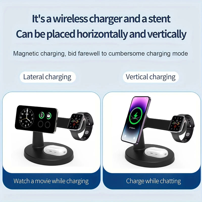 Suporte de carregador magnético sem fio 3 em 1 para magsafe iphone 16 15 14 13 pro max apple watch 9 8 airpods pro