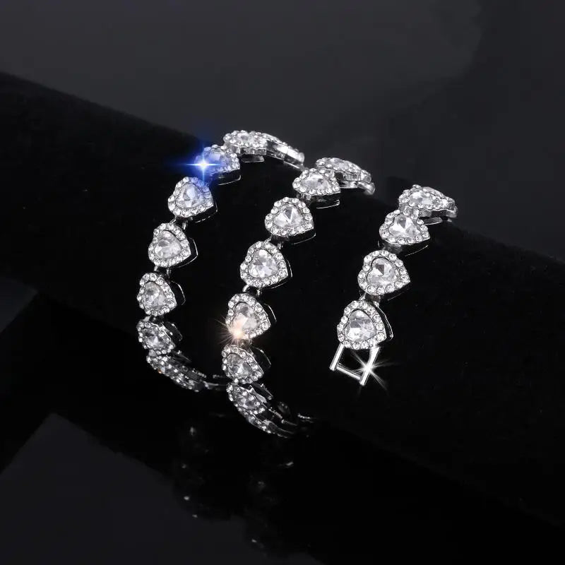 corrente pulseira colar brilhante coração strass cz  jóias