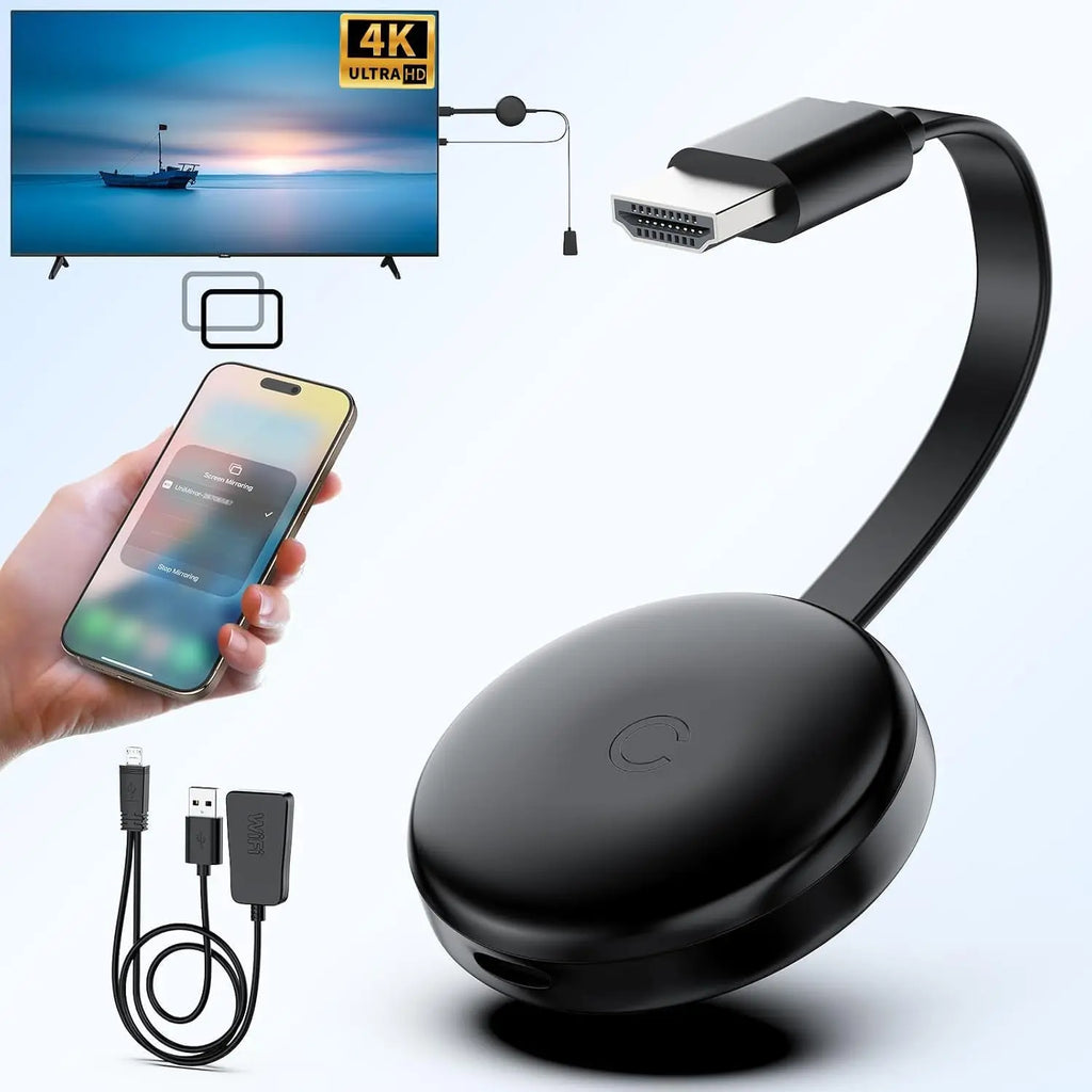 Dongle HDMI sem fio 4K 5G, extensor de espelhamento, transmite vídeo e áudio de iOS, Android, Windows e Mac para TV ou projetor, com suporte a Airplay.