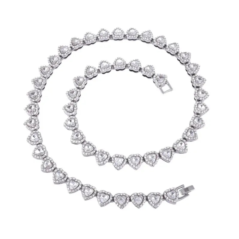 corrente pulseira colar brilhante coração strass cz  jóias