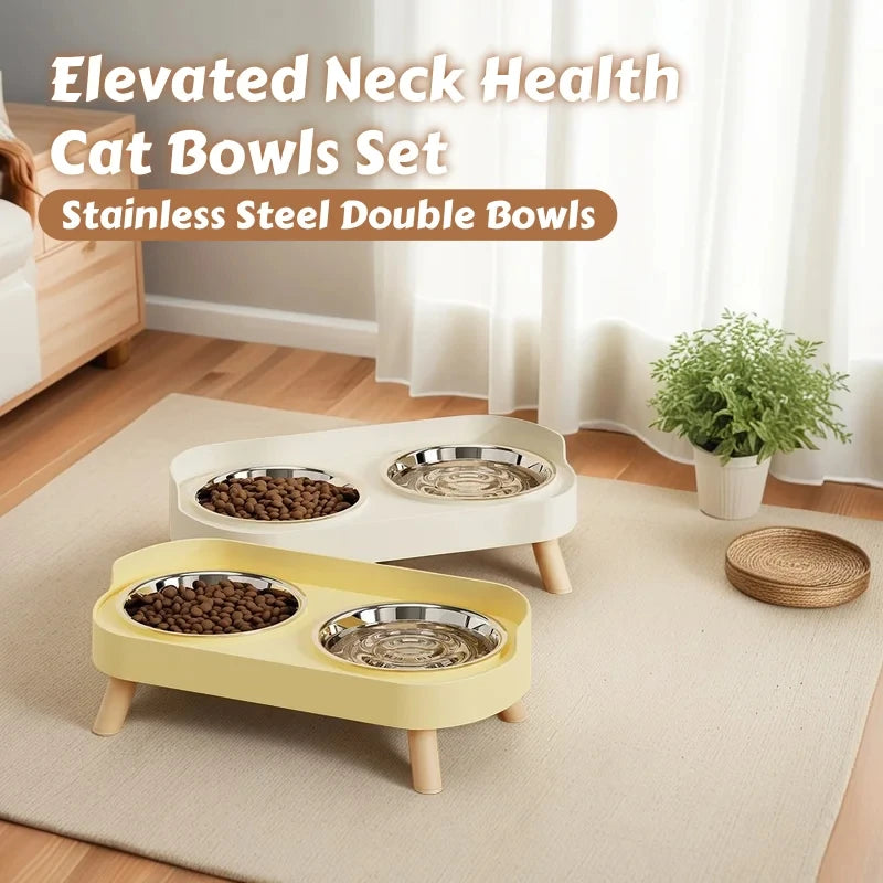 Alimentador elevado colorido para animais de estimação com dopamina: tigelas duplas de aço inoxidável com suporte para pescoço - Estação de alimentos e água da moda para animais de estimação