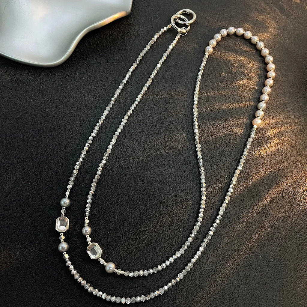 corda de celular Luxo cristal pérola