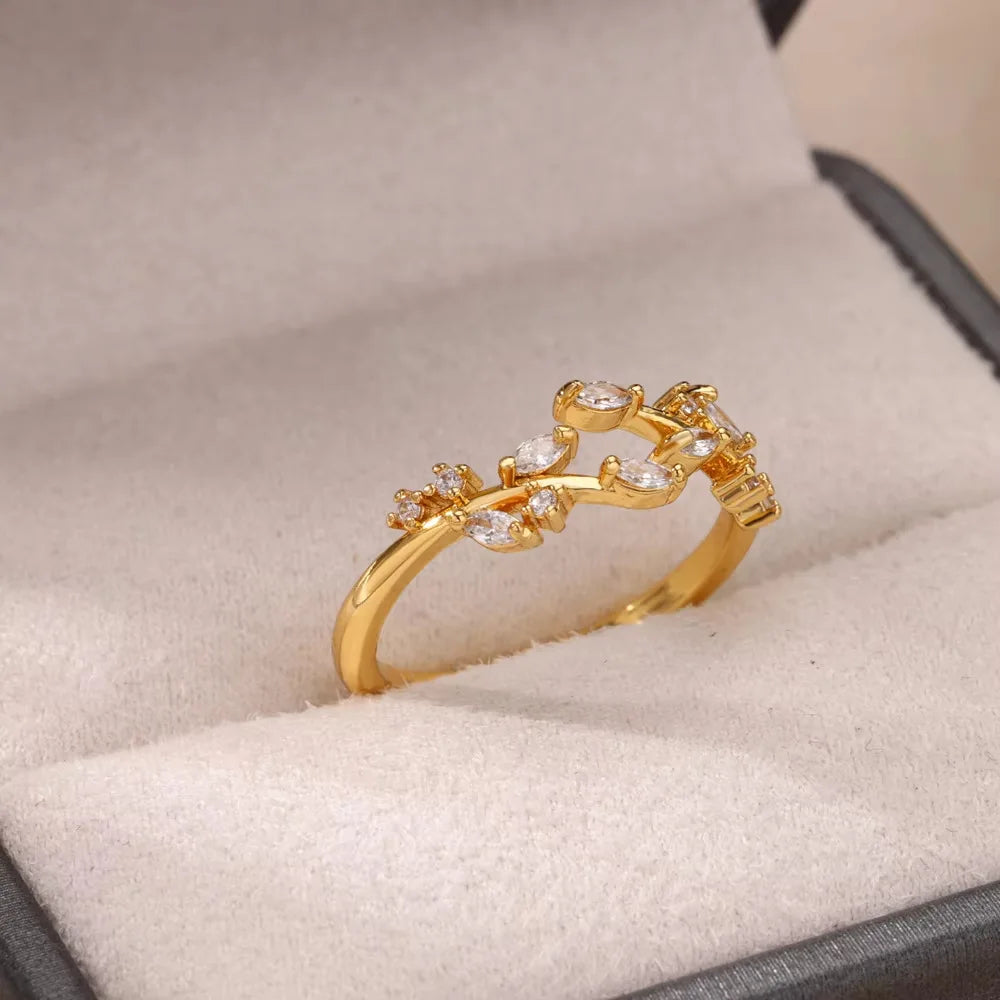 Anéis de cristal de aço inoxidável banhados a ouro para mulheres corrente geometria zircão anel de dedo jóias presente anillos mujer 2025 nova moda