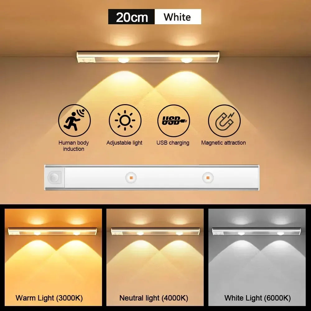 Armário led luz noturna sensor de movimento sem fio ultra fino sob a lâmpada do armário para cozinha quarto guarda-roupa iluminação interior