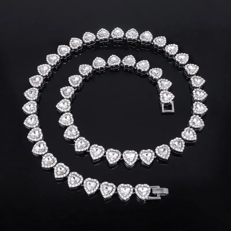 corrente pulseira colar brilhante coração strass cz  jóias
