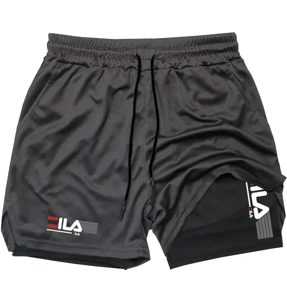 Calções Esportivos Dois-em-Um Masculino, Respirável, Casual, Secagem Rápida, Dupla Camada, Corrida, Bottoms de Roupa Esportiva, Verão, M-3XL