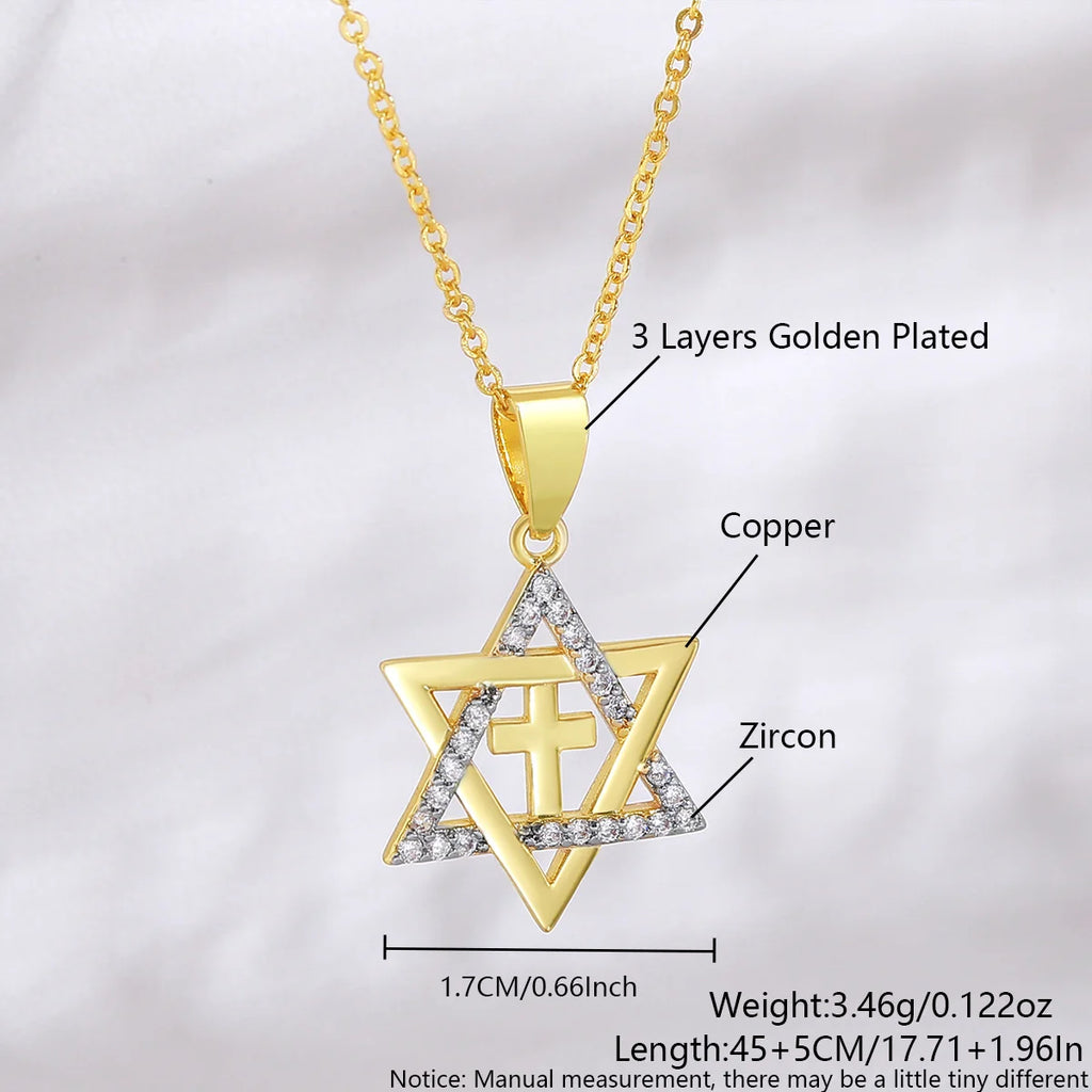 Colar simples estrela de david hexagrama pingente colares zircão cúbico ouro/prata