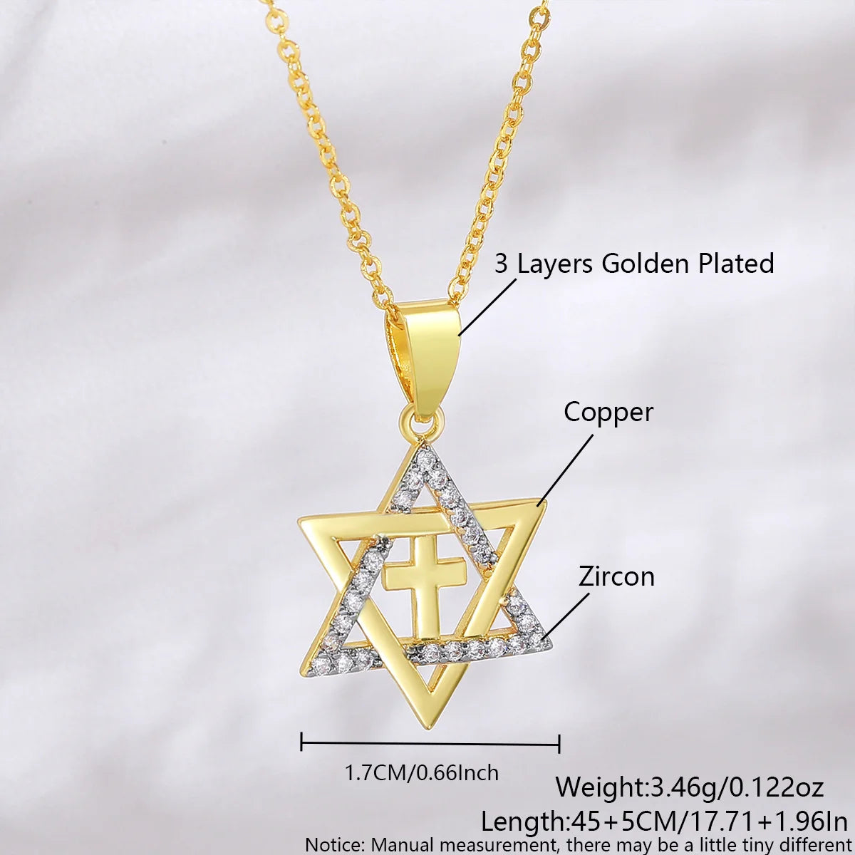 Colar simples estrela de david hexagrama pingente colares zircão cúbico ouro/prata