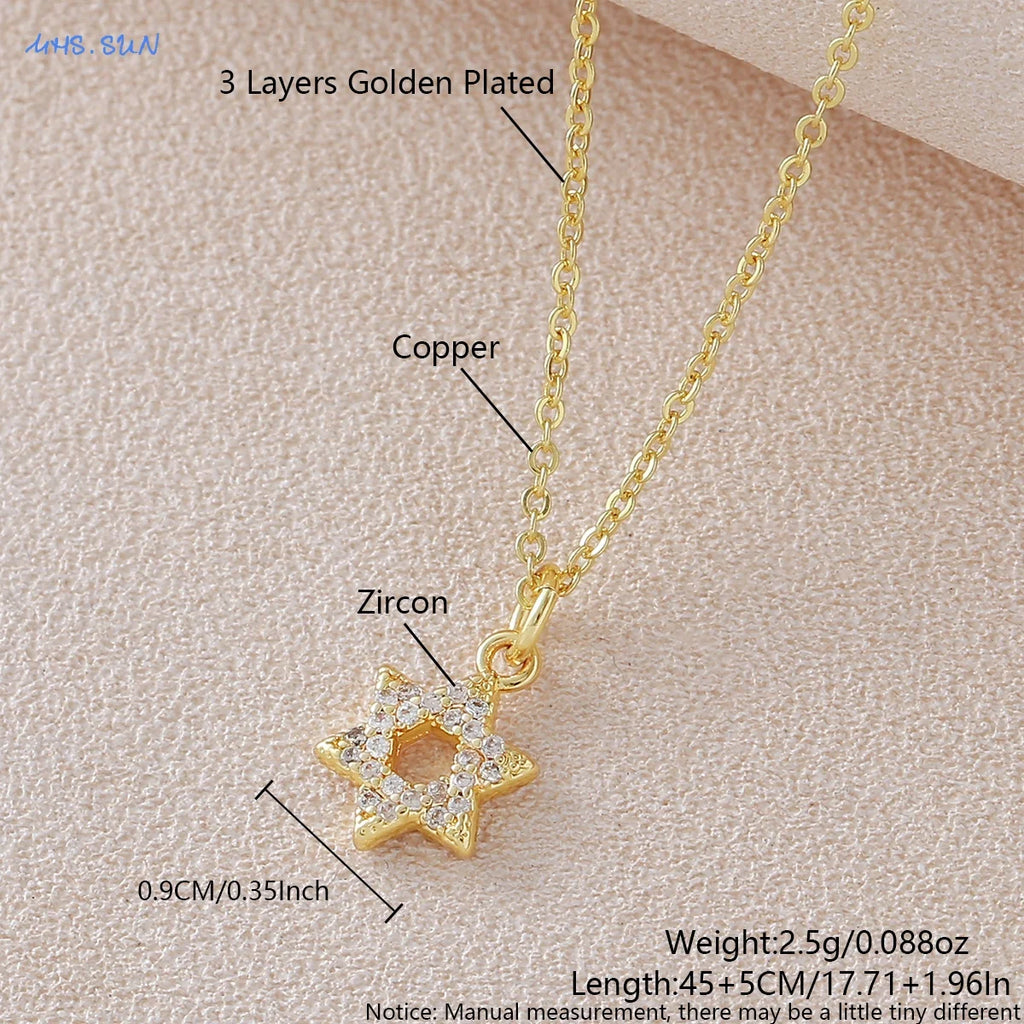 Colar simples estrela de david hexagrama pingente colares zircão cúbico ouro/prata