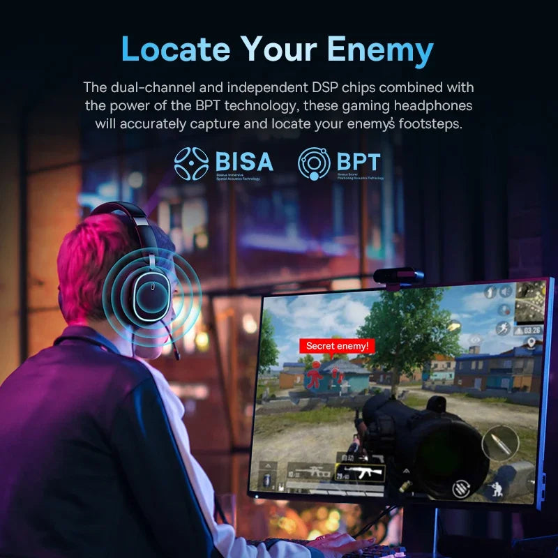 Baseus GH02 Gaming Wireless Headphone com microfone Over-Ear Fones de ouvido Bluetooth 5.3 40mm Driver 2.4G/Wireless/Cable RGB Fones de ouvido