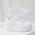 Tenis casual feminino de plataforma, branco, confortável e aumenta a altura em 5cm