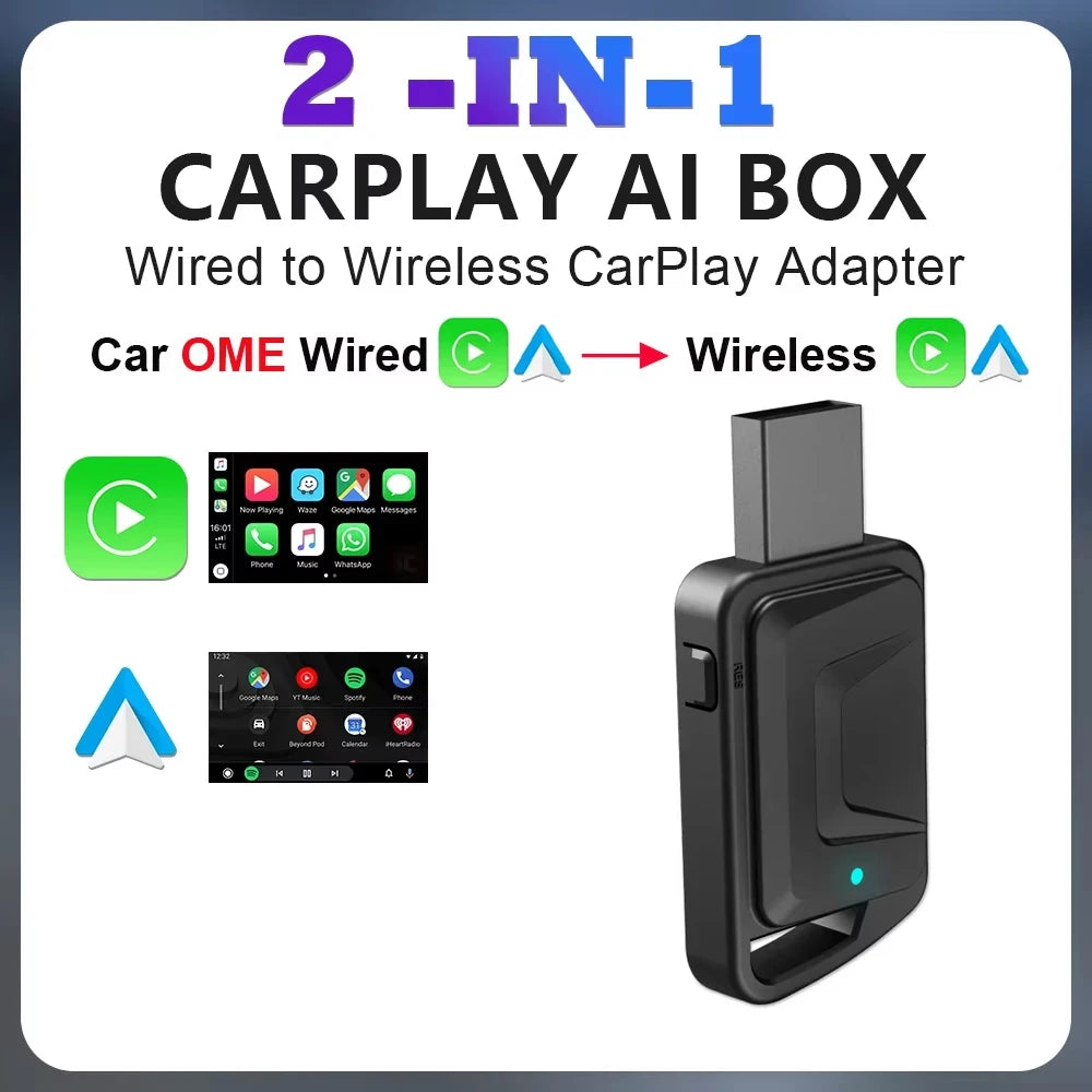 2 em 1 com fio para adaptador automotivo carplay android sem fio para estéreo de carro oem com dongle usb mini caixa inteligente plug and play bluetooth