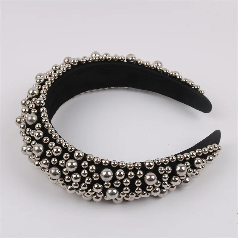 Tiara de Luxo Barroca para Mulheres, Acessório de Cabelo com Espuma Grossa e Pérolas