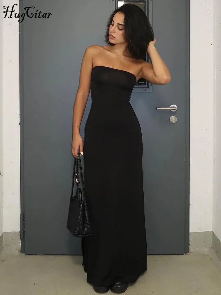 Vestido preto sem alças sexy bodycon