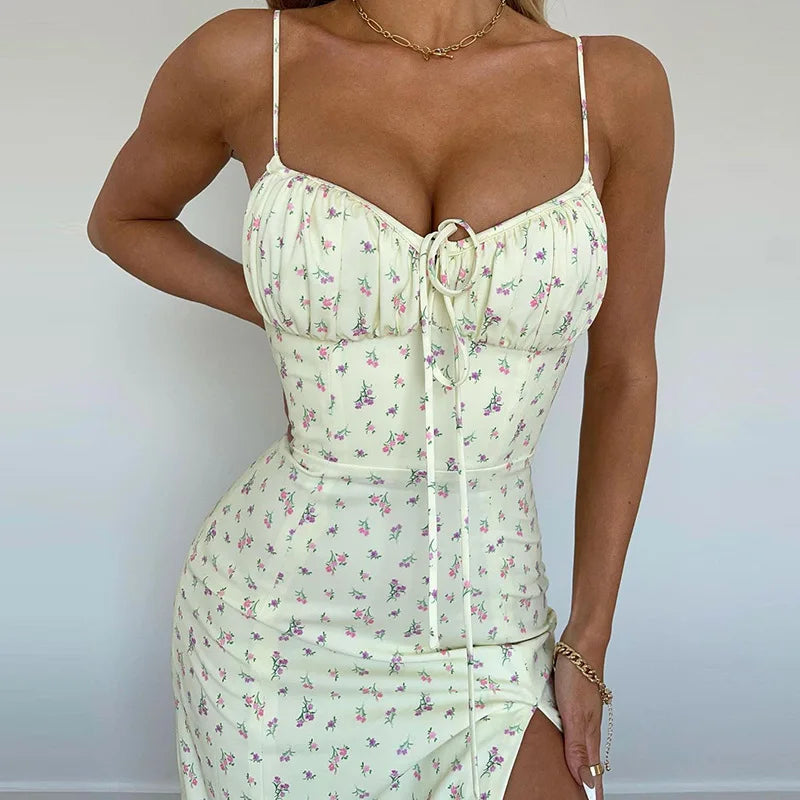 Vestido elegante floral longo