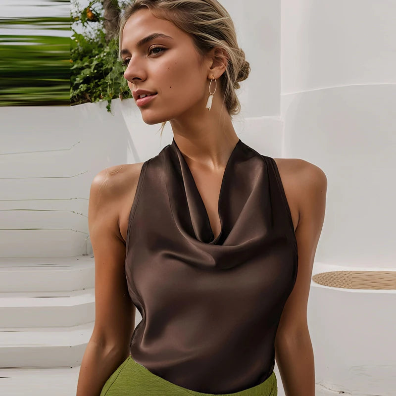 Top feminino halter cetim feminino