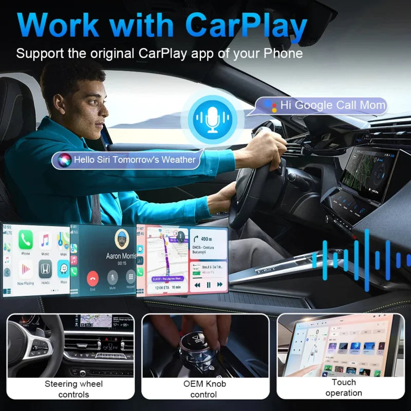 2 em 1 com fio para adaptador automotivo carplay android sem fio para estéreo de carro oem com dongle usb mini caixa inteligente plug and play bluetooth