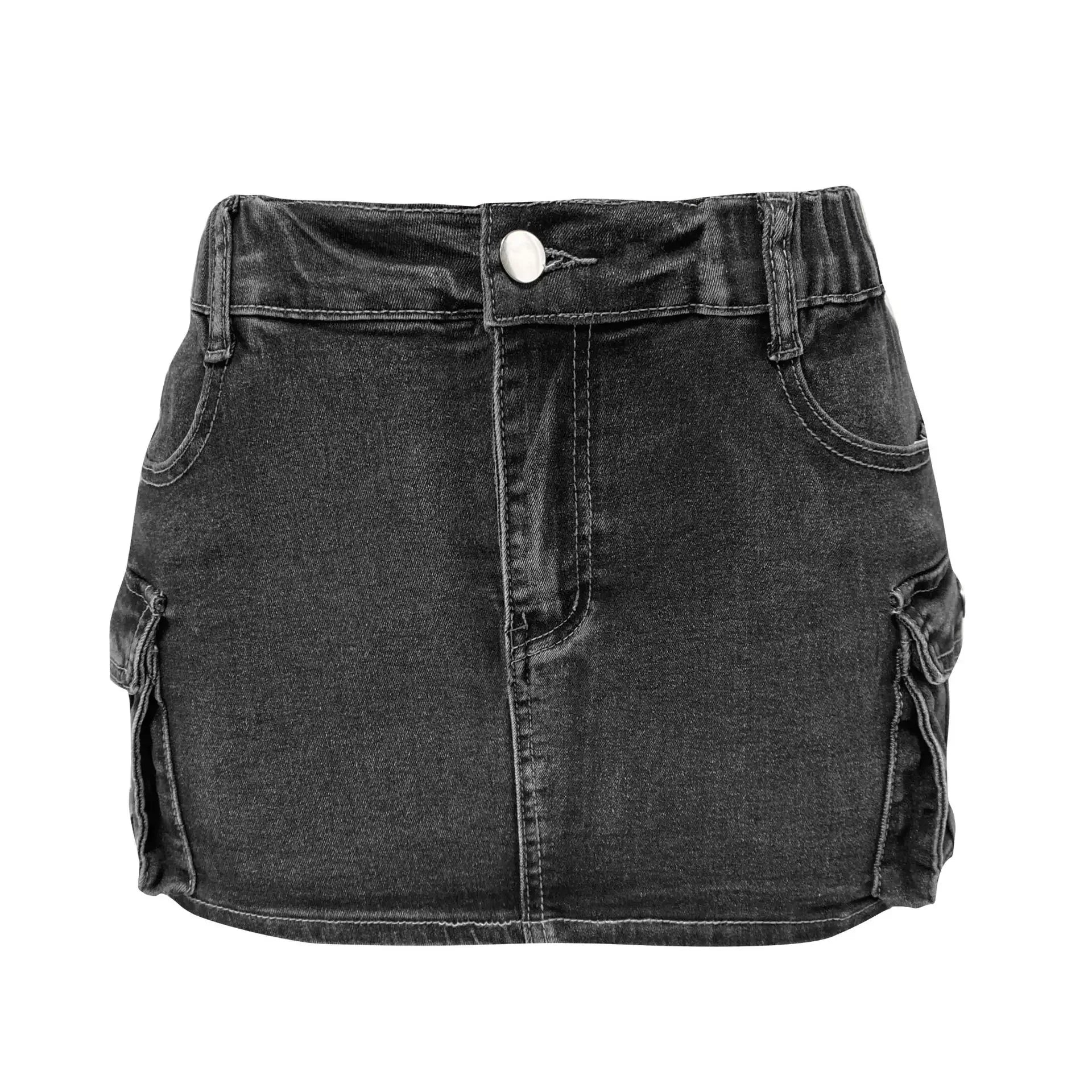 Saia curta jeans feminina, saia de carga