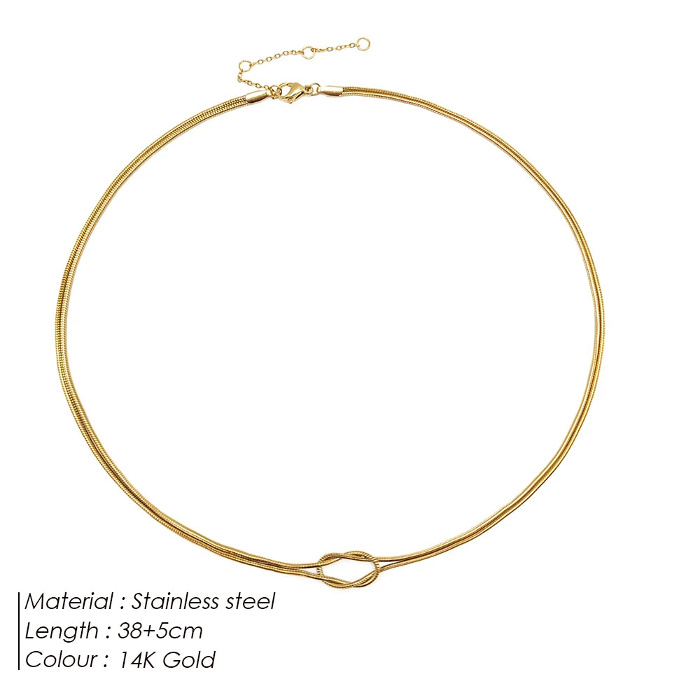 Manco elegante minimalista jóias lustre 14k banhado a ouro atado cobra corrente colar feminino acessórios de aço inoxidável