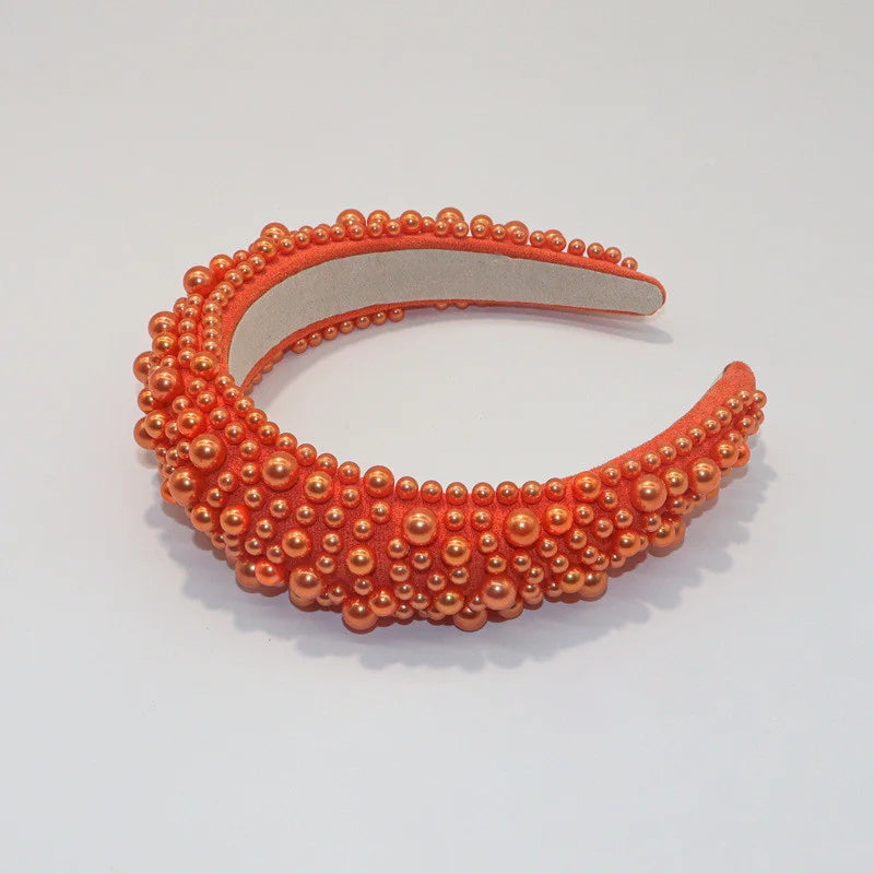 Tiara de Luxo Barroca para Mulheres, Acessório de Cabelo com Espuma Grossa e Pérolas