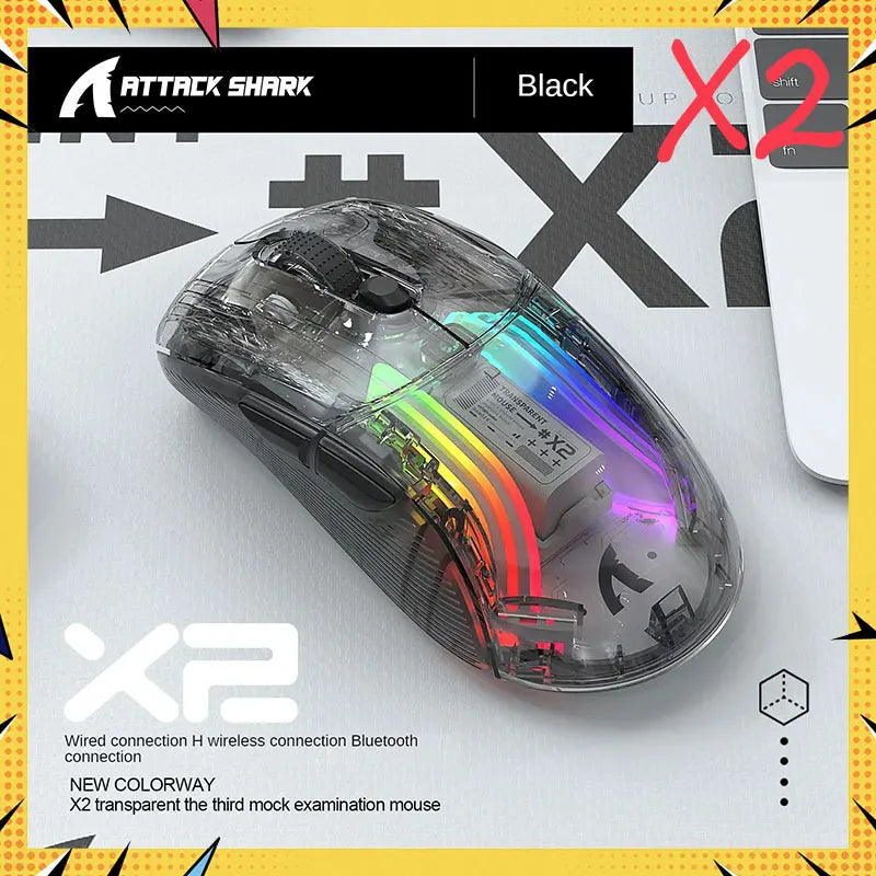 Mouse Attack Shark X2 Pro Tri-Mode Sem Fio Transparente