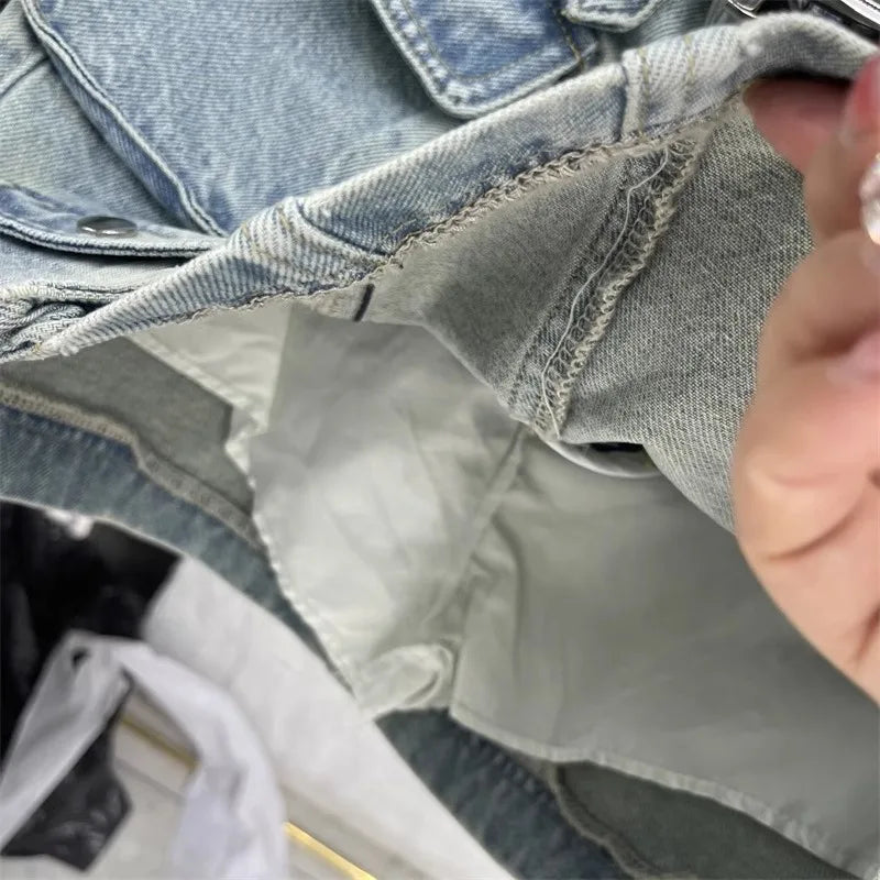 mini saia jeans retro azul bolsos fino ajuste envoltório