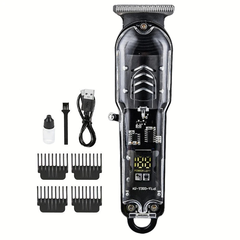 2025 nova máquina de cortar cabelo transparente display energia máquina de cortar cabelo barbeador elétrico masculino aparador para homem dropshipping