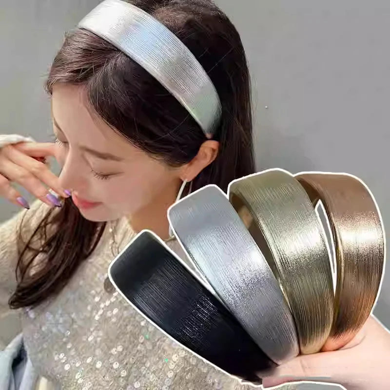Tiara de Couro Acolchoada, Faixas de Cabelo em PU Dourado e Prateado Brilhante
