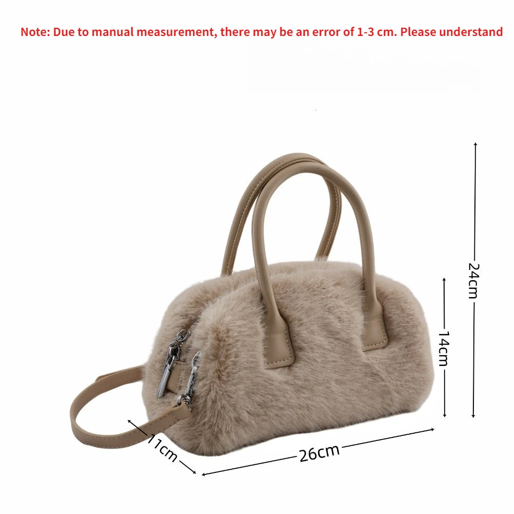 Bolsa design luxo macio pelúcia alça feminina