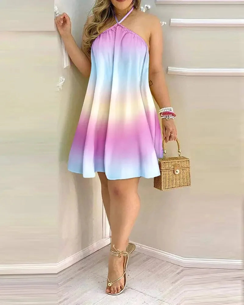 Vestido floral estampado halter pescoço boho sem costas vestido halter para primavera verão roupas femininas