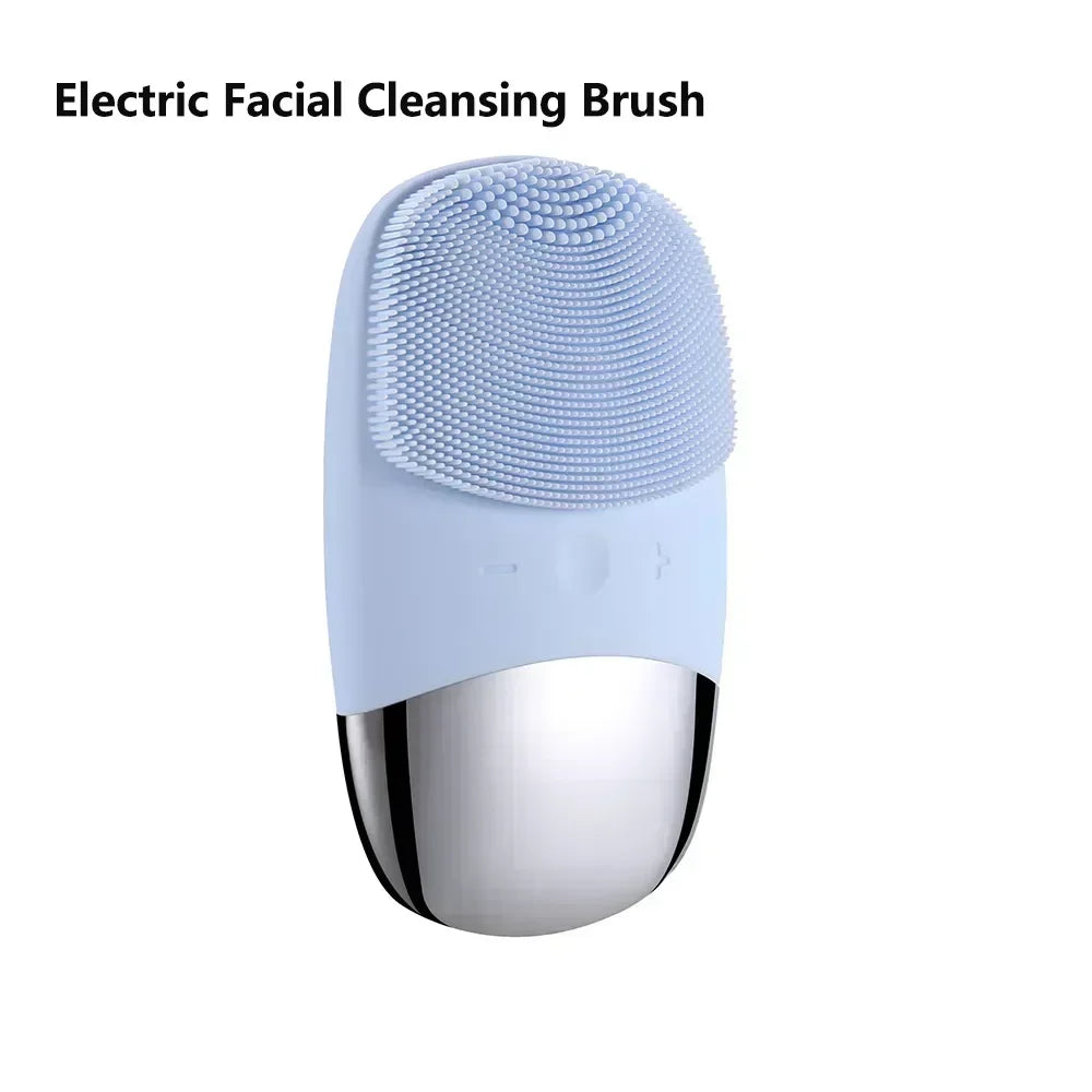 Escova elétrica de limpeza facial, silicone ipx7, à prova d'água