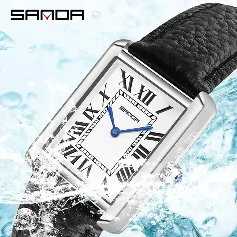 Sanda 9031/1108 pulseira de couro resistente mostrador quadrado à prova d'água esporte casual feminino masculino relógios de quartzo reloj relógio de casal de luxo